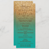 Blauwgroen en Gold Glitter Wedding Ceremony Progra Programmakaart (Voorkant / Achterkant)