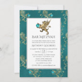 Blauwgroen en Gold Heraldic Bar Mitzvah Kaart (Voorkant)