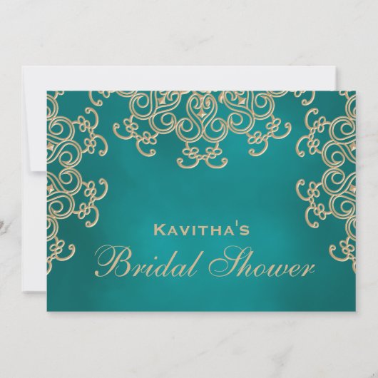 Blauwgroen en Gold Indiaas geïnspireerd Vrijgezell Kaart (Achterkant)