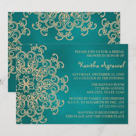 Blauwgroen en Gold Indiaas geïnspireerd Vrijgezell Kaart (Voorkant / Achterkant)