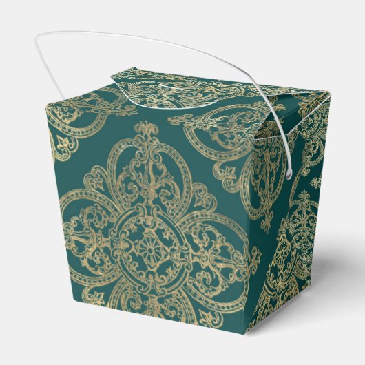 Blauwgroen en Gold Ironwork Patroon Bedankdoosjes (Achterkant)