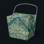 Blauwgroen en Gold Ironwork Patroon Bedankdoosjes<br><div class="desc">Vintage gunst in accenten van blauwgroen en goud.</div>
