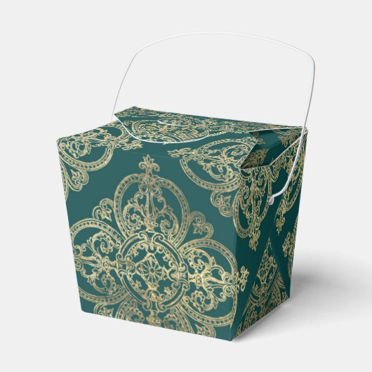 Blauwgroen en Gold Ironwork Patroon Bedankdoosjes (Voorkant Zijde)