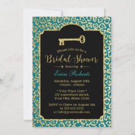 Blauwgroen en Gold Leopard Skelet Key Vrijgezellen Kaart