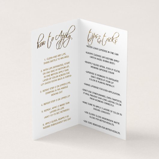 Blauwgroen en Gold Lipsense-instructies Visitekaartje (Binnen)