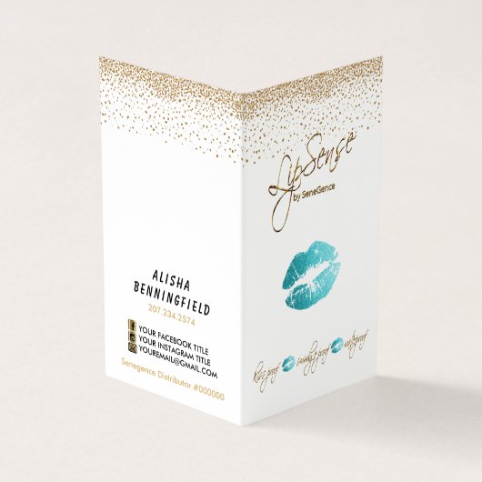 Blauwgroen en Gold Lipsense-instructies Visitekaartje (Buitenkant)
