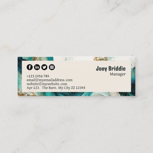 Blauwgroen en Gold Modern Abstract Mini Visitekaartje (Achterkant)