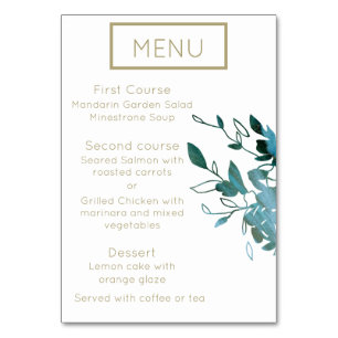 Blauwgroen en Gold Modern Minimalist Wedding Menu  Kaart