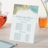 Blauwgroen en Gold Moderne Art Liquid Ink Service  Reclamebord Met Voetstuk (Insitu)