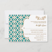 Blauwgroen en Gold Moroccan Wedding Response-kaart RSVP Kaartje (Voorkant)