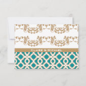 Blauwgroen en Gold Moroccan Wedding Response-kaart RSVP Kaartje (Achterkant)