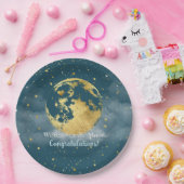 Blauwgroen en Gold Over the Moon Gefeliciteerd Papieren Bordje (Feest)