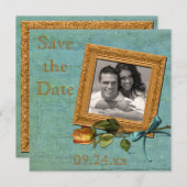 Blauwgroen en Gold Save the Date Kaart (Voorkant / Achterkant)