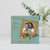 Blauwgroen en Gold Save the Date Kaart (Staand voorkant)