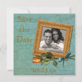 Blauwgroen en Gold Save the Date Kaart (Voorkant)