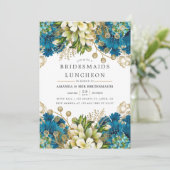 Blauwgroen en Gold Shabby-Chic Bridesmaids Luncheo Kaart (Staand voorkant)