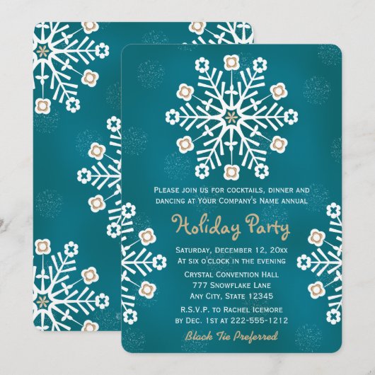 Blauwgroen en Gold Snowflake Corporate Holiday Par Kaart (Voorkant / Achterkant)