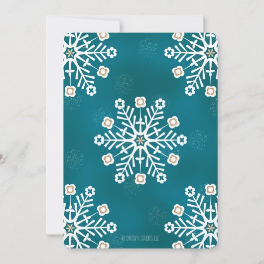 Blauwgroen en Gold Snowflake Corporate Holiday Par Kaart (Achterkant)