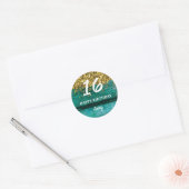 Blauwgroen en Gold Sweet 16 Verjaardagsfeestje Ronde Sticker (Envelop)