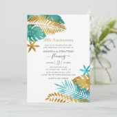 Blauwgroen en Gold Tropical 50th Wedding Jubileum Kaart (Staand voorkant)