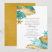 Blauwgroen en Gold Tropical 50th Wedding Jubileum Kaart (Voorkant / Achterkant)