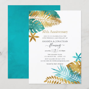 Blauwgroen en Gold Tropical 50th Wedding Jubileum Kaart