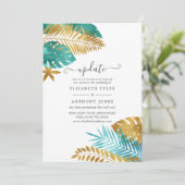 Blauwgroen en Gold Tropical Wedding Update Kaart (Staand voorkant)