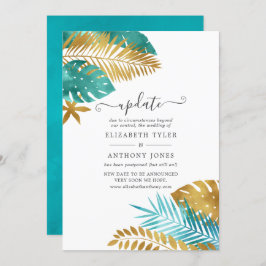 Blauwgroen en Gold Tropical Wedding Update Kaart