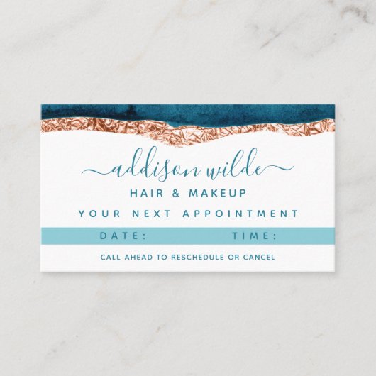 Blauwgroen en Gold Waterverf Benoemingskaart Afsprakenkaartje (Voorkant)