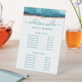 Blauwgroen en Gold Waterverf-serviceprijs Reclamebord Met Voetstuk (Insitu)