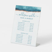 Blauwgroen en Gold Waterverf-serviceprijs Reclamebord Met Voetstuk (Voorkant)