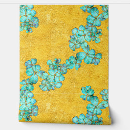 Blauwgroen en Golden Floral Behang