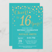 Blauwgroen en goud 16e verjaardag Diamond Kaart (Voorkant / Achterkant)