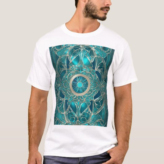  Blauwgroen en Goud Abstract Design" T-shirt (Voorkant)