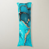 Blauwgroen en Goud Abstract Organische Swirls Inkt Lichaamskussen (Voorkant Verticaal)