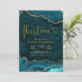 Blauwgroen en goud Agate 13e uitnodiging (Staand voorkant)