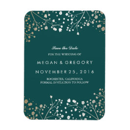 Blauwgroen en goud Baby's Breath Save the Date Magneet