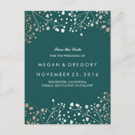 Blauwgroen en goud Bewaar de datum Aankondigingskaart