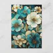Blauwgroen en Goud Bloemen Bruiloft Gast Details Informatiekaartje (Achterkant)
