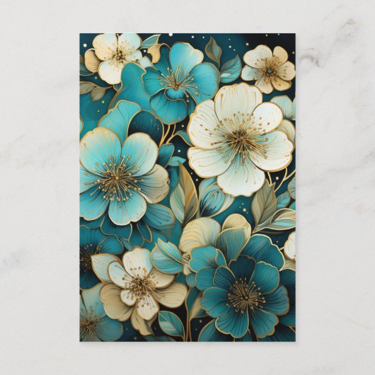 Blauwgroen en Goud Bloemen Bruiloft Gast Details Informatiekaartje (Achterkant)