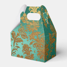 Blauwgroen en Goud  Bloemen Damask