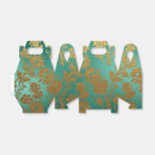 Blauwgroen en Goud  Bloemen Damask Bedankdoosjes (Uitgevouwen)