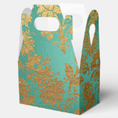 Blauwgroen en Goud  Bloemen Damask Bedankdoosjes (Geopend)