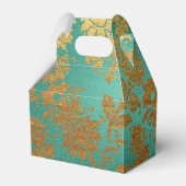 Blauwgroen en Goud  Bloemen Damask Bedankdoosjes (Voorkant Zijde)
