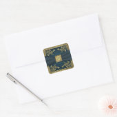 Blauwgroen en Goud Bloemen Monogram Bruiloft Stick Vierkante Sticker (Envelop)