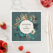 Blauwgroen en Goud Bloemen Trouwpapier Servet (Insitu)