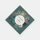 Blauwgroen en Goud Bloemen Trouwpapier Servet (Hoek)
