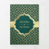 Blauwgroen en Goud Bollywood Stijl Indische Bruilo Drieluik Uitnodiging (Cover)