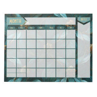 Blauwgroen en Goud Floral Perpetual Calendar Notit Notitieblok