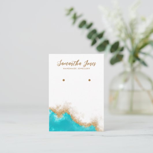 Blauwgroen en Goud Gem Chique Sieraden Oorbellen D Visitekaartje (Staand voorkant)